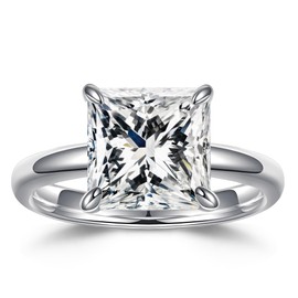 MOOSEA 2ct Princess Moissanite Rings for Women, D Color VVS1 Clarity S925 Sterling Silver 14K White Gold Plated Ring Lab Created Solitaire Diamond Rings Moissanite Engagement Rings for Women Size 7