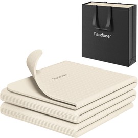 READAEER Foldable Yoga Mat for Travel Folding Yoga Mat 6mm Thick with Carrying Bag, Non-Slip TPE Exercise Pilates Mat for 72" L x 24" W x 0.24 Inch (Beige)