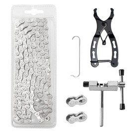 POPAPIE 1 Set Bicycle Chain Tool, 6/7/8 Speed Bicycle Chain, Steel Bike Chain with Chain Lock Pliers Chain Remover and 4 Pairs Chain Lock for Road Bike Mountain Bike