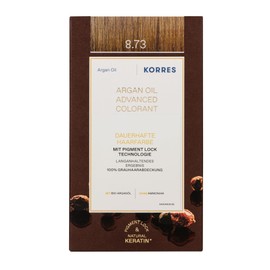 KORRES Argan Oil Colorant - Amonia-Free Hair Colour with Organic Argan Oil Golden Caramel 8.73 - 100% Grey Hair Coverage & Vegan for a Long-Lasting Colour Result