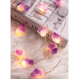 Genuine Natural Amethyst String Lights, 6.5ft 20 LEDs Healing Crystal Raw Stones Decor for Reiki Ornaments Witchy Spiritual Room Home Bedroom Party Indoor Christmas Wedding Decor