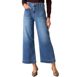 Allimy Women's Wide Leg Cropped Jeans High Waisted Stretchy Straight Leg Jeans Loose Trendy Denim Pants with Pocket Blue 6