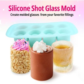 Silicone Shot Glass Mold 8 Cavity – Edible Shot Glass Candy Mold for Chocolate, Hard Candy, Jello & Ice, Nonstick Food Grade Silicone Shot Glass Tray for Holiday Parties, Christmas Candy Shots & Gifts