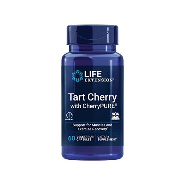 Life Extension Tart Cherry with Cherry Pure – Tart Cherries Extract Powder Capsule Supplement for Rapid Muscle Recovery Support and Uric Acid Management – Non-GMO, Gluten-Free – 60 Capsules