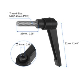 sourcing map 2pcs Clamping Lever Handles, M8 x 25mm 304 Stainless Steel Threaded Male Stud, Adjustable Handles Locking Quick Release Ratchet Push Button Bolt Knobs, Black