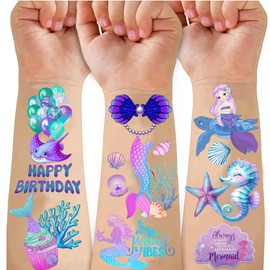 72PCS Mermaid Temporary Tattoos, Themed Birthday Party Favors, Supplies, Decorations, Fake Tattoo Stickers, School Rewards Prizes (Mermaid)