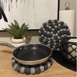 100% Wool Trivet, Eco-Friendly, Heat-Resistant Pot and Pan Protector | Unique Home Accessory for Table & Countertop | Handmade in Nepal | 22cm / 8.66in (Set of 2) (Dark)