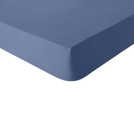 Essix Plain Cotton Fitted Sheet, Made in France, 140 x 190 cm, Denim