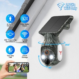 FineLuck Solar-Powered 1080p WiFi Battery Camera, Security Cameras Wireless Outdoor for Home Surveillance, AI Human Detection, Color Night Vision, Cloud Storage (WiFi (Camo))