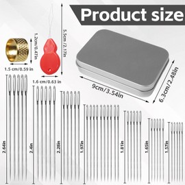 40 Pcs Sewing Needles Set, Hand Sewing Needles with Threader and Thimble, 7 Sizes Travel Mini Embroidery Needle, Easy Thread Needle with Stainless Steel Box for Craft Creations, Home, Traveler