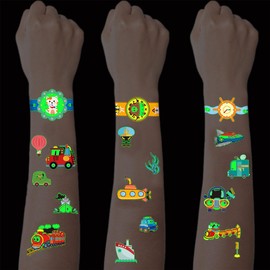 SanKristo 10 Sheets Luminous Temporary Tattoos for Kids Waterproof Car Tattoo Stickers Set Girls Boys Glow In The Dark Birthday Gift for Children Party