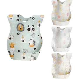 LATRAT 40 Pack Disposable Bibs for Kids, Baby Bibs, Waterproof, Weaning, Non-woven Fabric, Adjustable Bag for Home, Travel, 0 to 3 Years, Typ G, One Size