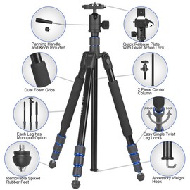 Ravelli APGL5 Professional 65" Ball Head Camera Video Photo Tripod with Quick Release Plate and Carry Bag