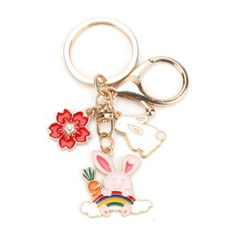 Rabbit Pendant Keyring, Cute Keychain Gifts for Mummy, Nanny, First Mothers Day, Gifts for Women, Keychain for Good Friend, Leaving or Graduation Gifts, Cute Sakura Rainbow