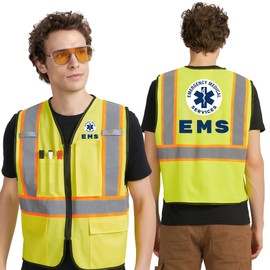 AK A-KSAFETY L EMS Yellow Security Vest - High Visibility Safety Vest, Reflective Hi Vis Construction Work Vest for Men, Safety Vests Reflective