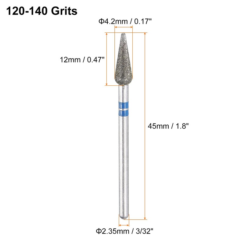 HARFINGTON 120-140 Grits Diamond Grinding Bit 4.2mm Bullet-Head 2.35mm Shank