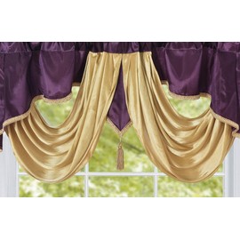 GOHD GOLDEN OCEAN HOME DECOR Valarie Fancy Window Valance. 54 x 18 inches. Taffeta Fabric with Soft Satin Swag. Add Some Royal luxruy Accent to Your Home. (Purple)