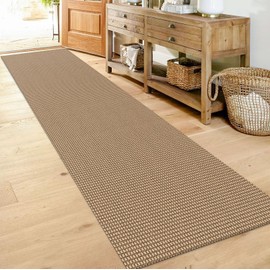 KOZYFLY Boho Runners for Hallways 2.6x10 ft Washable Long Hall Carpet Runner Rubber Backed Kitchen Rug Cotton Entryway Runner Rugs Floor Runners for Indoor Hallway Entryway Kitchen, Tan