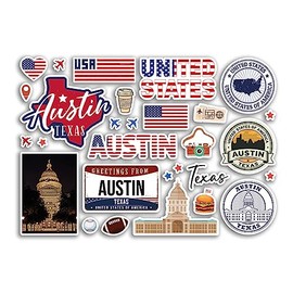 A5 Sticker Sheet Austin Landmarks Vinyl Stickers - Texas America USA States Flag Travel Holiday Map City Scrapbook Aesthetic #80549