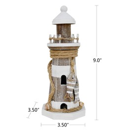 Morning View Lighthouse Decor Nautical Decoration Lighted Wood Light House Figurine Beach House Coastal Decor Table Ocean Seaside Theme Home Decor Lake House Bathroom Shelf Centerpiece 9 Inch (White)