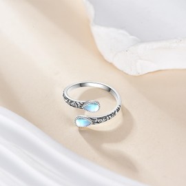 JERWLI Moonstone Ring 925 Sterling Silver Open Ring Adjustable June Birthstone Ring Christmas Valentine's Day Mother's Day gifts for Women
