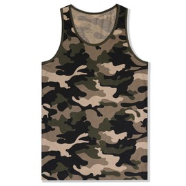 JD Apparel Men's Basic Athletic Jersey Tank Top Contrast Binding L Olive Camoflauge TT13152