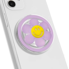 On The Grip Magnetic Luminous Smiley Flower Mobile Phone Grip: Swappable & Collapsible Grip for Phones & Tablets (Purple)