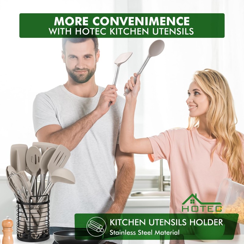 HOTEC 446°F Heat Resistant Silicone Kitchen Utensils, Cooking Utensil Set,