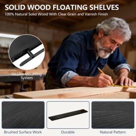 IEO Long Wooden Floating Shelves for Room Wall, Natural Wood Floating Shelves Wall Mounted Kitchen Shelf for Living Room, Bedroom, Kitchen,Bathroom, Storage (Black, 72in 1tier)