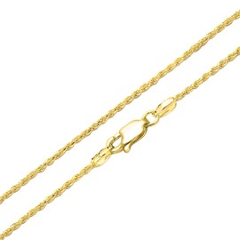 2 mm 040 Gauge Strong 14K Gold Plated .925 Sterling Silver Rope Link Chain Necklace for Women Made in Italy 16 20 24 Inches, Sterling Silver Gold, Easy to use