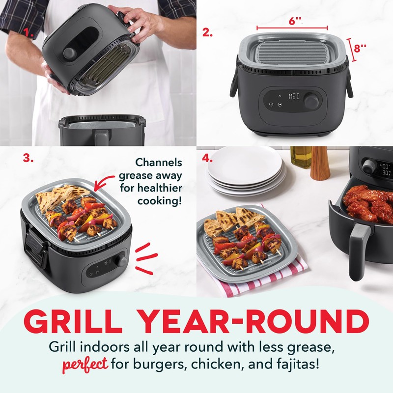 DASH Flip & Fry 2-in-1 Grill + Air Fryer, 3