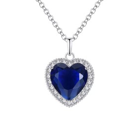 HMOOY Titanic Heart of the Ocean Necklace, Blue Love Pendant Necklace Ruby Heart Gemstone Pendant Necklace Heart of the Ocean White Gold-Plated Cubic Zirconia Necklace Fashion Jewellery for Women