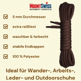 Mount Swiss© Round Laces for Trekking and Work Shoes, Extra Tear-Resistant, Diameter 5 mm, Length 70-220 cm, Polyester (Ms-sp-04) - brown, size: 110 cm
