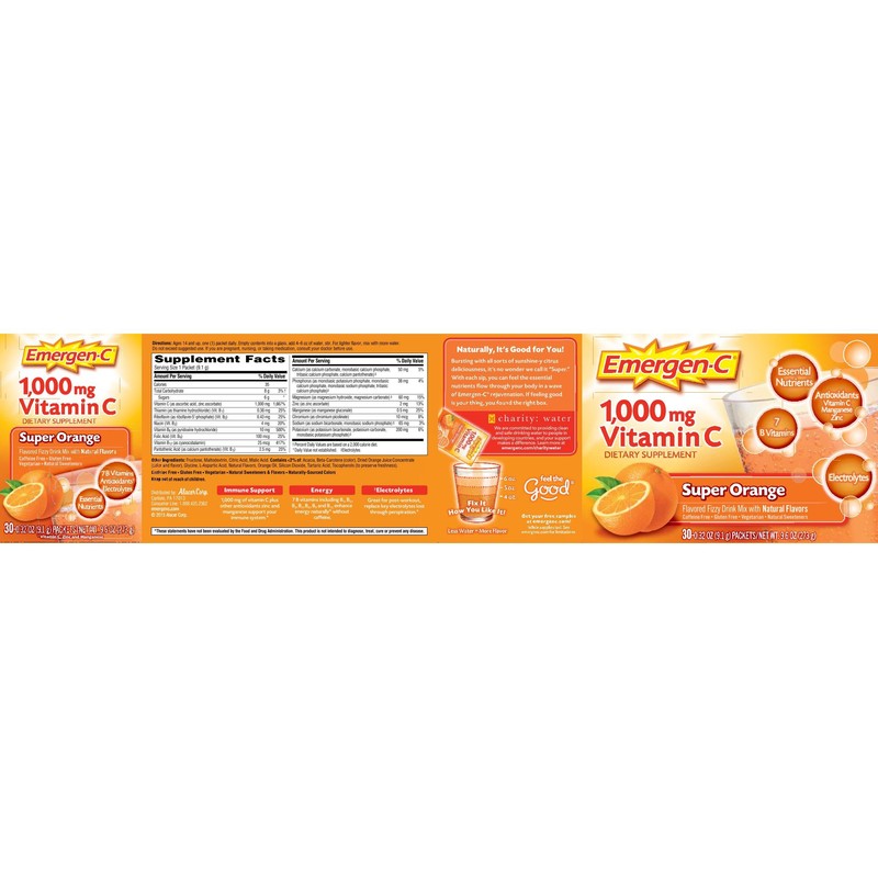 Emergen-C Vitamin C Fizzy Drink Mix Super Orange - 1000