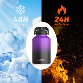 WATERSY 1 Gallon Water Bottle Insulated(Cold for 48 Hrs),BPA Free&Leak Proof,128oz Stainless Steel Water Jug,Big thermo,Large Water Bottle with Handle for Gym,Hiking,Camping&Travel,Purple