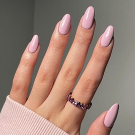 Ceboic Pack of 24 Taro Purple Press On Nails Medium Almond Nails for Sticking Plain French Fake Nails Reusable False Nails Almond Acrylic Full Cover Artificial Nails for Women