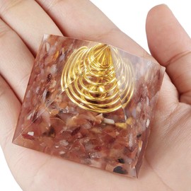 Nupuyai Carnelian Spiral Healing Crystal Pyramid for Protection, Spiritual Ornament Quartz Energy Point Figurine for Reiki Healing with Gift Box
