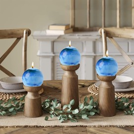 MAITREYA Tie dye Rustic Round Pillar Candles-Unscented Decoration Candles Set of 3-Clean Burning Drisspless Dinner Candles of Home Decor Party(Bule)