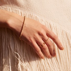 Valloey Rover 14K Gold Thin Beaded Rings, Full Bead Sterling Twisted Rope Wedding Band Stacking Ring for Women