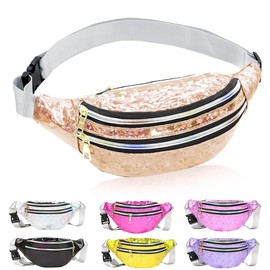 Women's Bum Bag, Fashionable Belt Bag, Adjustable Strap, Waist Bag, Fashion Waterproof with 3 Compartments for Outdoor Travel, Jogging, Dog Walking, champagne