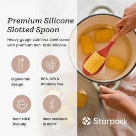 Starpack 'Let it Drain' XL - Cuchara ranurada de silicona - Cuchara ranurada grande para cocinar resistente al calor hasta 700 °F - Cucharas de servir ranuradas de silicona, cuchara de cocina ranurada