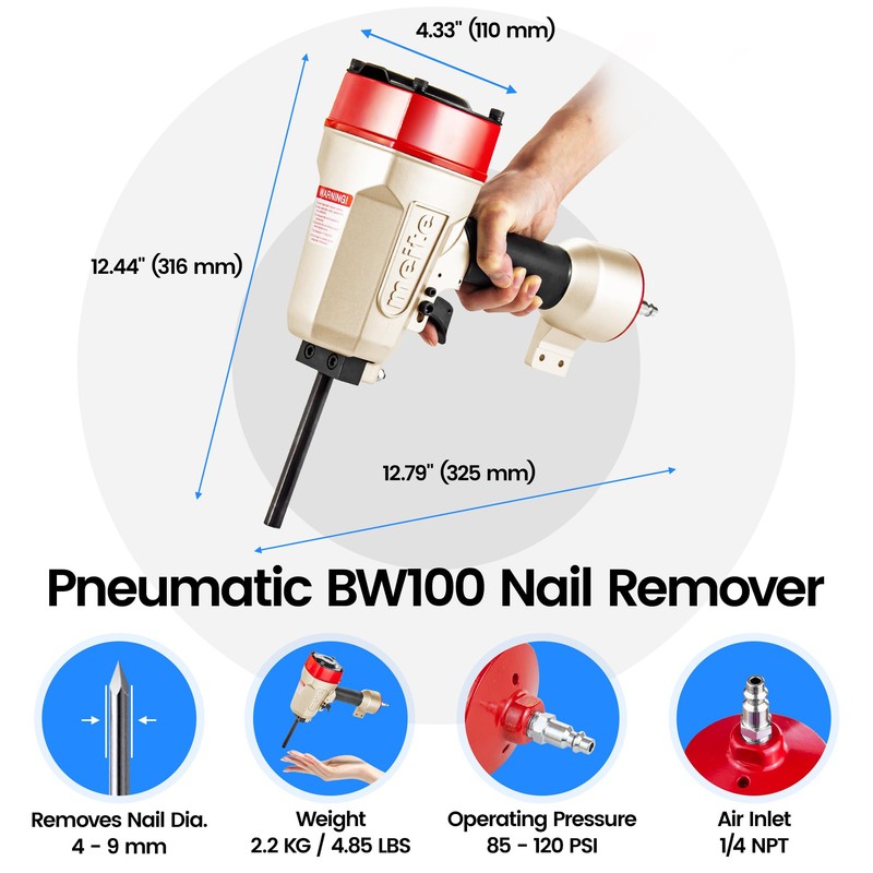 meite BW100 Pneumatic Nail Remover, Professional Heavy Duty Air Punch