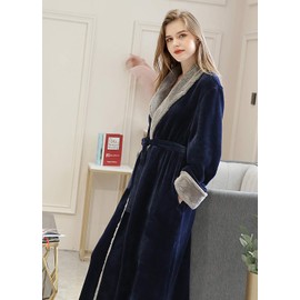 PUTUO Women's Microfibre Dressing Gown Soft and Warm Sauna Gown, navy