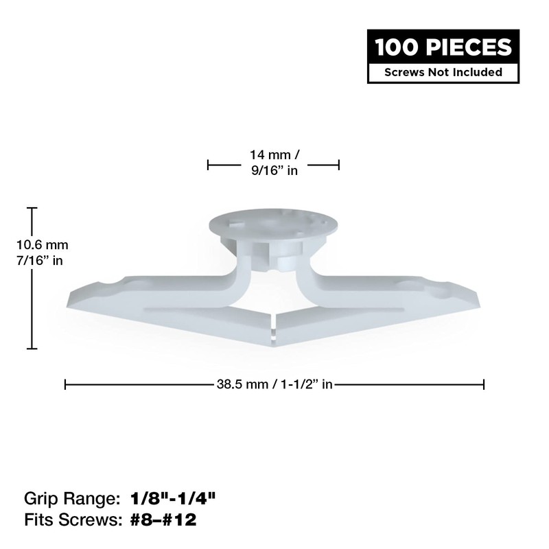 TOGGLER Toggle TA Hollow-Door Anchor, Polypropylene, Made in US,1/8" to