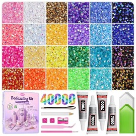 Fournine 40000Pcs Resin Jelly Rhinestones for Bedazzling Kit | 24 Colours, 3mm Multicolor Flatback Rhinestones, with 4Pcs Glue and Tools, Bedazzle Kit for Crafting Book Makeup Shoes