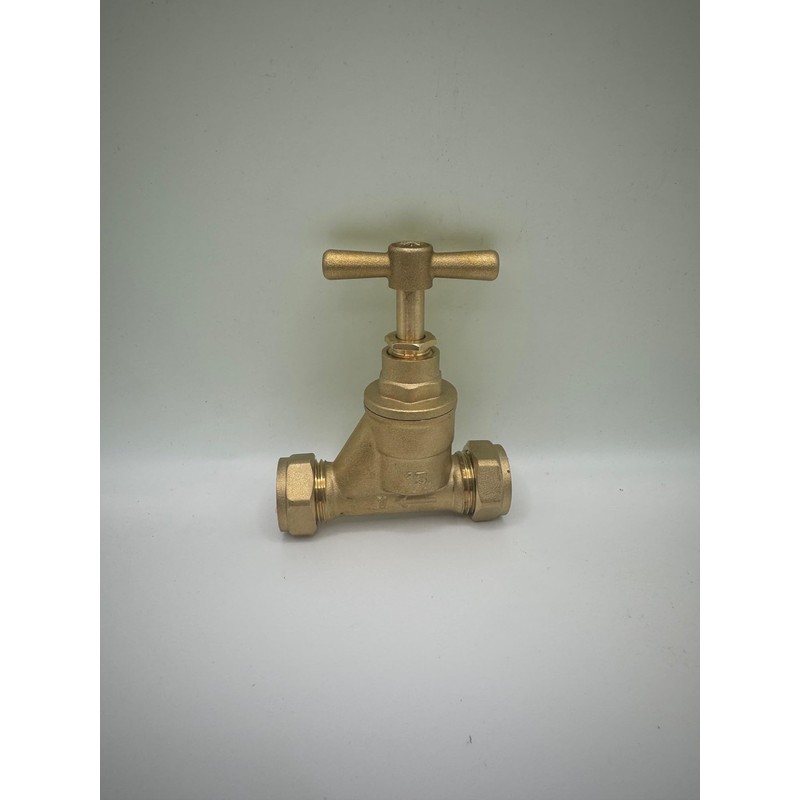 15mm Brass Stopcock Valve, Compression Connection, BS1010 and BS EN1213