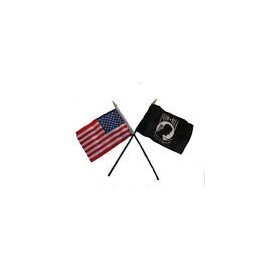 AES USA American w/POW MIA Prisoner of War Flag 4"x6" Desk Set Gold Base