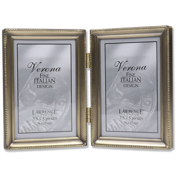 Lawrence Frames 11435D Antique Gold Bead Hinged Double Picture Frame, 3.5 by 5-Inch