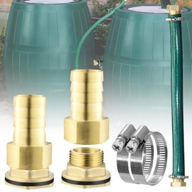 Water Butt Connector 3/4 Inch with Hose Water Butt Connection Set Including 2 Brass Water Butt Pipes and 100 cm Connection Hose 2 Hose Clamps