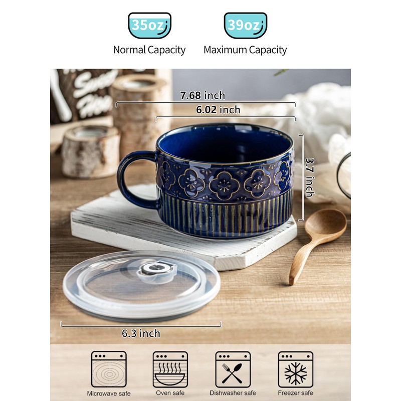Gomakren Extra Large Soup Bowl with Handle, 39 Ounces Microwave